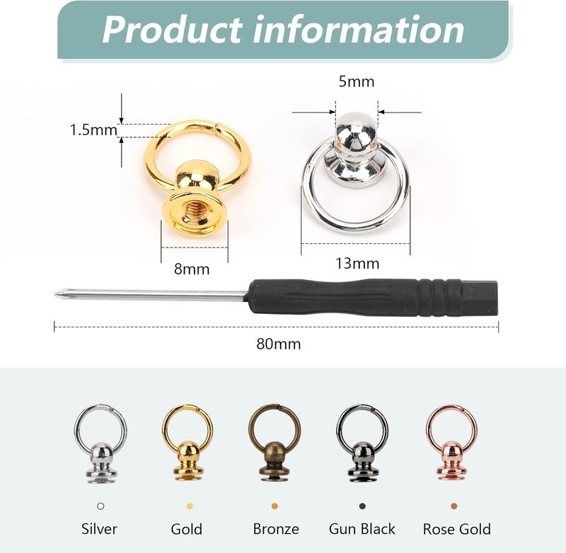 TiSuit 50pcs Screwback Round Head Rivet with Pull Ring Studs with Screwdriver for DIY Leather Craft Belts Purse Handbags Phone Cas (Rose Gold) - Image 2